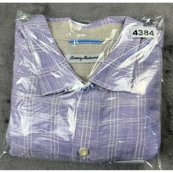Tommy Bahama Shirt Men's XL Purple Plaid‎ 100% Linen Long Sleeve Button Up - Picture 9 of 9
